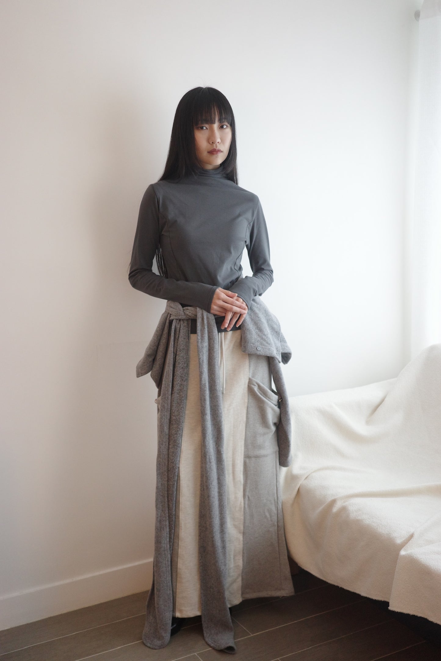 Paneled Drawstring Long Skirt