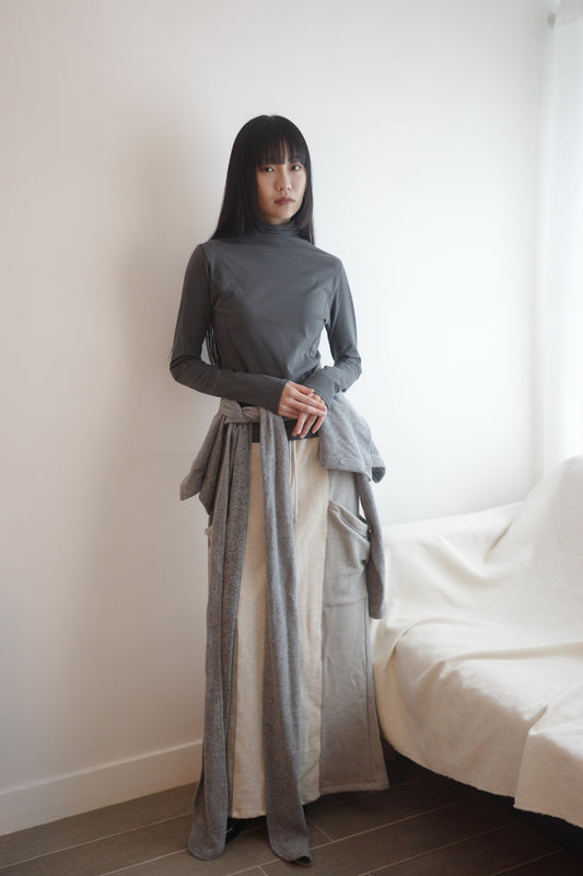 Paneled Drawstring Long Skirt