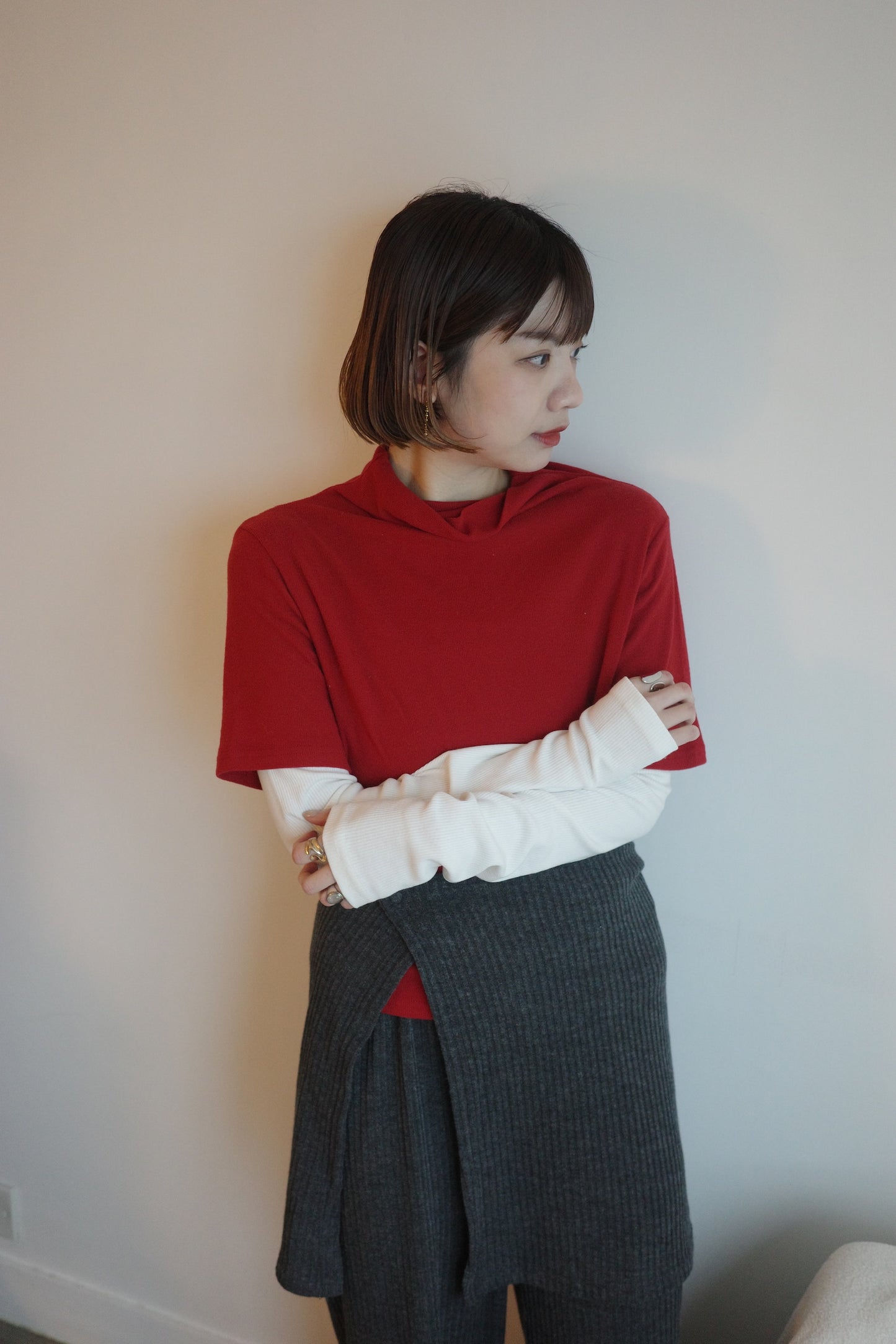 Draped Turtleneck Puff Sleeve