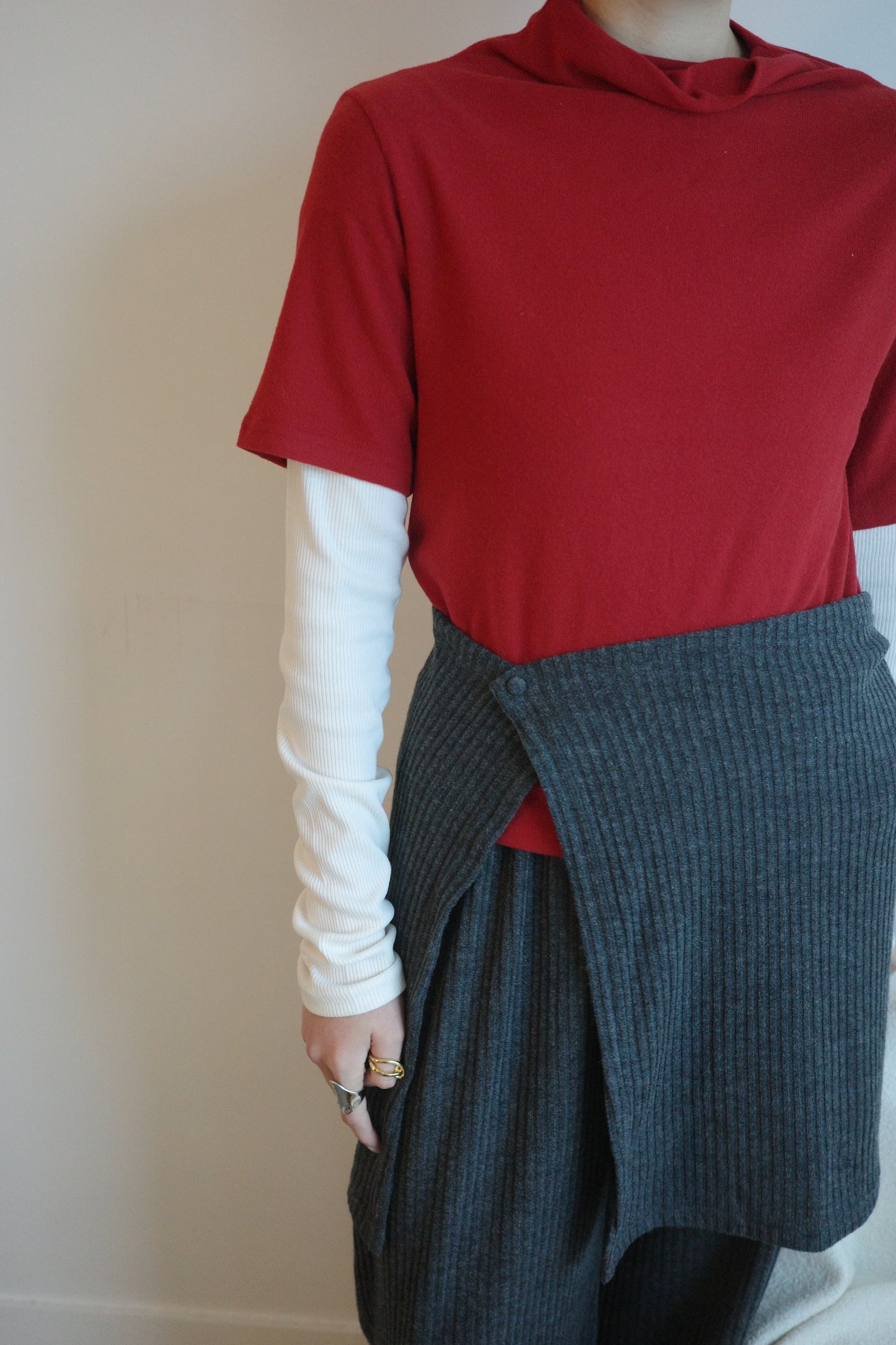 Draped Turtleneck Puff Sleeve