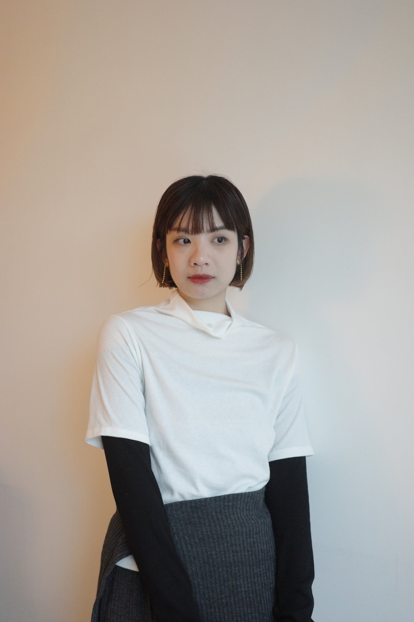 Draped Turtleneck Puff Sleeve